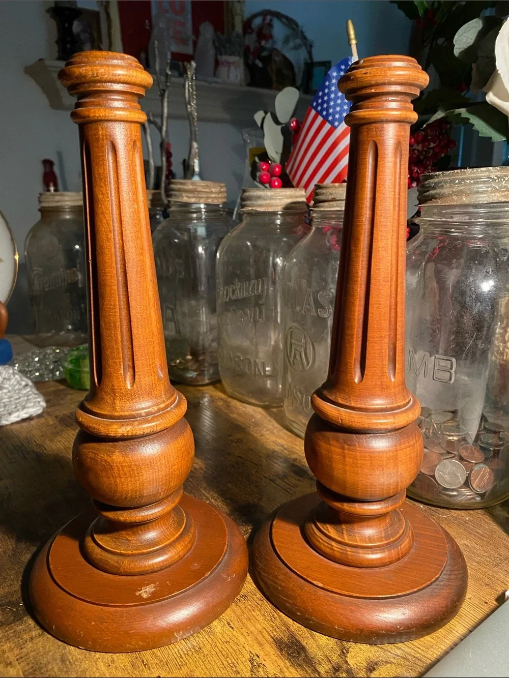 Wooden Taper Candle Holders in Warm Brown - Set of 2